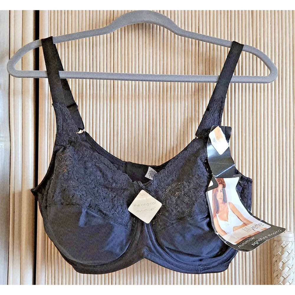 Lilyette Minimizer Bra US Size 40DD Black Signature Shaping Underwire #0428
